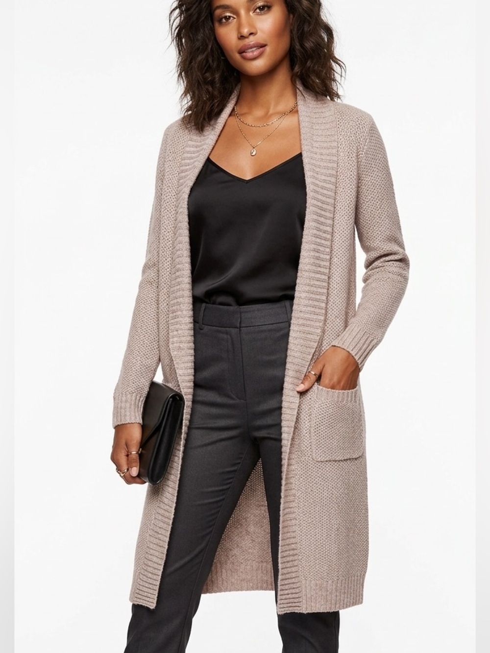 DYNAMITE | PINK BEIGE LONG OPEN FROMT CARDIGAN